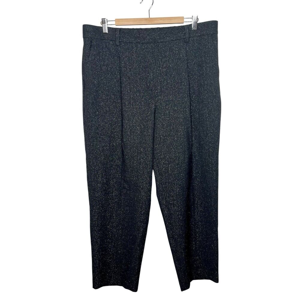 LOFT Pleated Metallic Striped Straight Leg Dress Pants Black Womens XL